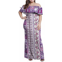 Hawaii Makahiki Turtle Family Matching Off Shoulder Maxi Dress and Hawaiian Shirt Violet Tapa Pattern LT05 Mom's Dress Violet - Polynesian Pride