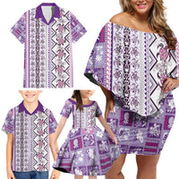Hawaii Makahiki Turtle Family Matching Off Shoulder Short Dress and Hawaiian Shirt Violet Tapa Pattern LT05 - Polynesian Pride