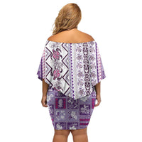 Hawaii Makahiki Turtle Family Matching Off Shoulder Short Dress and Hawaiian Shirt Violet Tapa Pattern LT05 - Polynesian Pride