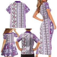 Hawaii Makahiki Turtle Family Matching Short Sleeve Bodycon Dress and Hawaiian Shirt Violet Tapa Pattern LT05 - Polynesian Pride