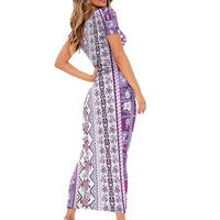 Hawaii Makahiki Turtle Family Matching Short Sleeve Bodycon Dress and Hawaiian Shirt Violet Tapa Pattern LT05 - Polynesian Pride