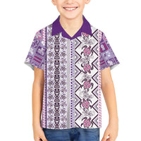 Hawaii Makahiki Turtle Family Matching Short Sleeve Bodycon Dress and Hawaiian Shirt Violet Tapa Pattern LT05 Son's Shirt Violet - Polynesian Pride