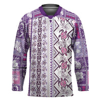 Hawaii Makahiki Turtle Hockey Jersey Violet Tapa Pattern - Polynesian Pride
