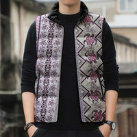 Hawaii Makahiki Turtle Sleeveless Puffer Jacket Violet Tapa Pattern - Polynesian Pride