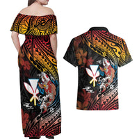 Hawaii And Japan Couples Matching Off Shoulder Maxi Dress and Hawaiian Shirt Koi Fish With Kanaka Maoli LT05 - Polynesian Pride