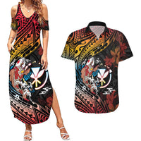 Hawaii And Japan Couples Matching Summer Maxi Dress and Hawaiian Shirt Koi Fish With Kanaka Maoli LT05 Black - Polynesian Pride