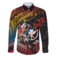 Hawaii And Japan Family Matching Off Shoulder Maxi Dress and Hawaiian Shirt Koi Fish With Kanaka Maoli LT05 Dad's Shirt - Long Sleeve Black - Polynesian Pride