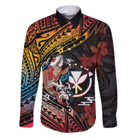 Hawaii And Japan Family Matching Puletasi and Hawaiian Shirt Koi Fish With Kanaka Maoli LT05 Dad's Shirt - Long Sleeve Black - Polynesian Pride