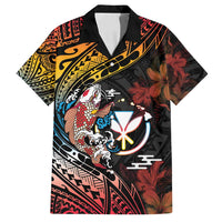 Hawaii And Japan Family Matching Tank Maxi Dress and Hawaiian Shirt Koi Fish With Kanaka Maoli LT05 Dad's Shirt - Short Sleeve Black - Polynesian Pride