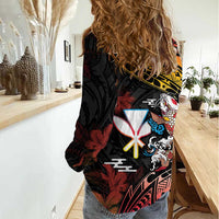 Hawaii And Japan Women Casual Shirt Koi Fish With Kanaka Maoli LT05 - Polynesian Pride