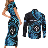 Personalised Kosrae Constitution Day Couples Matching Short Sleeve Bodycon Dress and Long Sleeve Button Shirt Ocean Floral Pattern