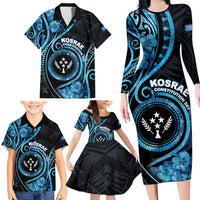 Personalised Kosrae Constitution Day Family Matching Long Sleeve Bodycon Dress and Hawaiian Shirt Ocean Floral Pattern LT05 - Polynesian Pride