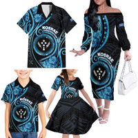 Personalised Kosrae Constitution Day Family Matching Off The Shoulder Long Sleeve Dress and Hawaiian Shirt Ocean Floral Pattern LT05 - Polynesian Pride