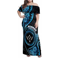 Personalised Kosrae Constitution Day Family Matching Off Shoulder Maxi Dress and Hawaiian Shirt Ocean Floral Pattern LT05 Mom's Dress Black - Polynesian Pride