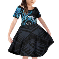 Personalised Kosrae Constitution Day Family Matching Off Shoulder Short Dress and Hawaiian Shirt Ocean Floral Pattern LT05 Daughter's Dress Black - Polynesian Pride