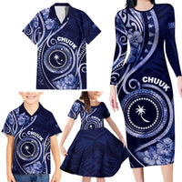 Personalised FSM Chuuk Family Matching Long Sleeve Bodycon Dress and Hawaiian Shirt Ocean Floral Pattern LT05 - Polynesian Pride