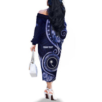 Personalised FSM Chuuk Family Matching Off The Shoulder Long Sleeve Dress and Hawaiian Shirt Ocean Floral Pattern LT05 - Polynesian Pride