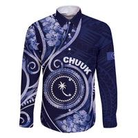 Personalised FSM Chuuk Family Matching Off Shoulder Short Dress and Hawaiian Shirt Ocean Floral Pattern LT05 Dad's Shirt - Long Sleeve Navy - Polynesian Pride