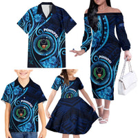 Personalised FSM Pohnpei Family Matching Off The Shoulder Long Sleeve Dress and Hawaiian Shirt Ocean Floral Pattern LT05 - Polynesian Pride