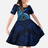 Personalised FSM Pohnpei Family Matching Off Shoulder Maxi Dress and Hawaiian Shirt Ocean Floral Pattern LT05 Daughter's Dress Blue - Polynesian Pride
