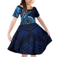 Personalised FSM Pohnpei Family Matching Off Shoulder Short Dress and Hawaiian Shirt Ocean Floral Pattern LT05 Daughter's Dress Blue - Polynesian Pride