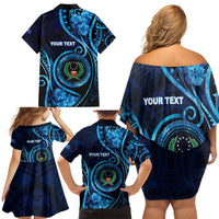 Personalised FSM Pohnpei Family Matching Off Shoulder Short Dress and Hawaiian Shirt Ocean Floral Pattern LT05 - Polynesian Pride