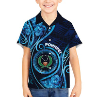 Personalised FSM Pohnpei Family Matching Off Shoulder Short Dress and Hawaiian Shirt Ocean Floral Pattern LT05 Son's Shirt Blue - Polynesian Pride