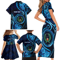 Personalised FSM Pohnpei Family Matching Short Sleeve Bodycon Dress and Hawaiian Shirt Ocean Floral Pattern LT05 - Polynesian Pride