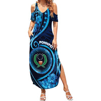 Personalised FSM Pohnpei Family Matching Summer Maxi Dress and Hawaiian Shirt Ocean Floral Pattern LT05 Mom's Dress Blue - Polynesian Pride