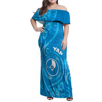 Personalised FSM Yap Family Matching Off Shoulder Maxi Dress and Hawaiian Shirt Ocean Floral Pattern LT05 Mom's Dress Blue - Polynesian Pride