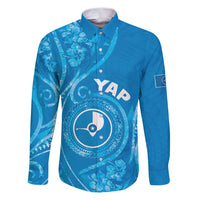 Personalised FSM Yap Family Matching Puletasi and Hawaiian Shirt Ocean Floral Pattern LT05 Dad's Shirt - Long Sleeve Blue - Polynesian Pride