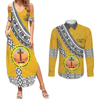 Personalised Anastasis College Couples Matching Summer Maxi Dress and Long Sleeve Button Shirt Tonga Unique Style - Polynesian Pride