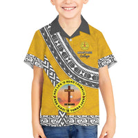 Personalised Anastasis College Family Matching Off Shoulder Short Dress and Hawaiian Shirt Tonga Unique Style LT05 Son's Shirt Yellow - Polynesian Pride
