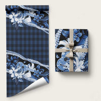 Hawaii Ukulele Wrapping Paper Tropical Flowers With Palaka Effect Blue Version