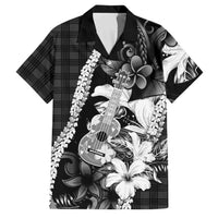 Hawaii Ukulele Family Matching Puletasi and Hawaiian Shirt Tropical Flowers With Palaka Effect Black Version LT05 Dad's Shirt - Short Sleeve Black - Polynesian Pride