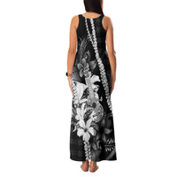 Hawaii Ukulele Family Matching Tank Maxi Dress and Hawaiian Shirt Tropical Flowers With Palaka Effect Black Version LT05 - Polynesian Pride