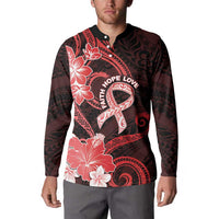 Heart Health Awareness Button Sweatshirt Warrior Wears Red Polynesian Style