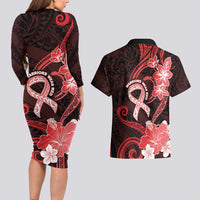 Heart Health Awareness Couples Matching Long Sleeve Bodycon Dress and Hawaiian Shirt Warrior Wears Red Polynesian Style LT05 - Polynesian Pride