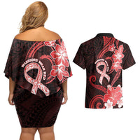 Heart Health Awareness Couples Matching Off Shoulder Short Dress and Hawaiian Shirt Warrior Wears Red Polynesian Style LT05 - Polynesian Pride