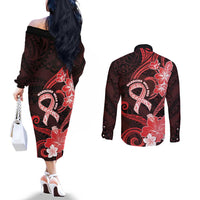 Heart Health Awareness Couples Matching Off The Shoulder Long Sleeve Dress and Long Sleeve Button Shirt Warrior Wears Red Polynesian Style LT05 - Polynesian Pride
