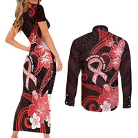 Heart Health Awareness Couples Matching Short Sleeve Bodycon Dress and Long Sleeve Button Shirt Warrior Wears Red Polynesian Style LT05 - Polynesian Pride