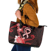 Heart Health Awareness Leather Tote Bag Warrior Wears Red Polynesian Style