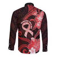 Heart Health Awareness Long Sleeve Button Shirt Warrior Wears Red Polynesian Style