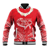 Heart Health Awareness Baseball Jacket Polynesian Red Ribbon