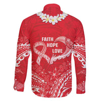 Heart Health Awareness Family Matching Long Sleeve Bodycon Dress and Hawaiian Shirt Polynesian Red Ribbon