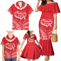 Heart Health Awareness Family Matching Mermaid Dress and Hawaiian Shirt Polynesian Red Ribbon LT05 - Polynesian Pride