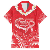 Heart Health Awareness Family Matching Off Shoulder Maxi Dress and Hawaiian Shirt Polynesian Red Ribbon LT05 Dad's Shirt - Short Sleeve Red - Polynesian Pride