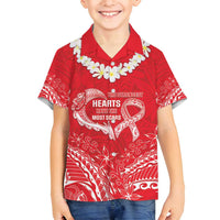 Heart Health Awareness Family Matching Off Shoulder Short Dress and Hawaiian Shirt Polynesian Red Ribbon
