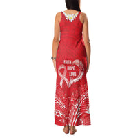 Heart Health Awareness Family Matching Tank Maxi Dress and Hawaiian Shirt Polynesian Red Ribbon