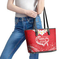 Heart Health Awareness Leather Tote Bag Polynesian Red Ribbon